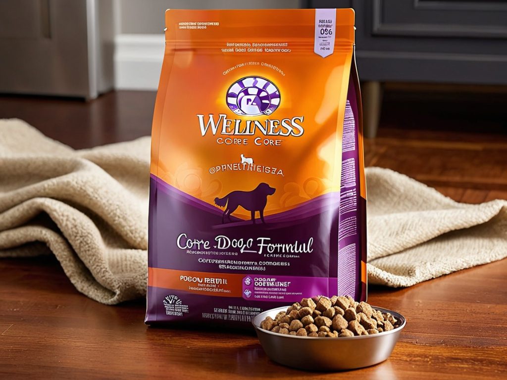 A bag of Wellness Core dog food, featuring a high-protein formula for optimal canine health and nutrition.