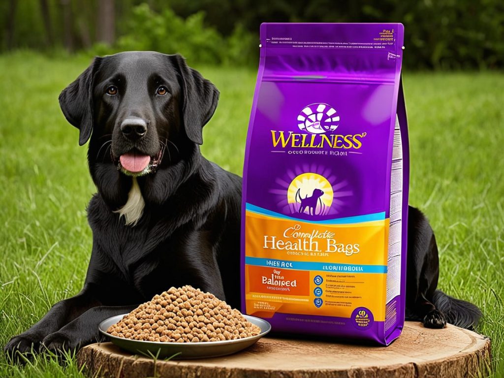 Wellness Complete Health dog food bag featuring a balanced nutrition formula for dogs of all ages and sizes.