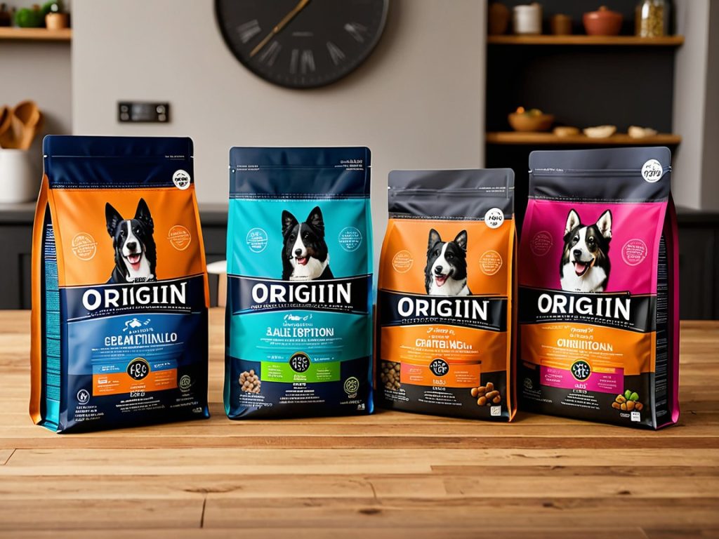 . High-quality Origin adult dog food, formulated for optimal nutrition and health in adult dogs, featuring premium ingredients.